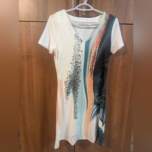 Shein V-Neck Printed A-Line Short Sleeve Dress